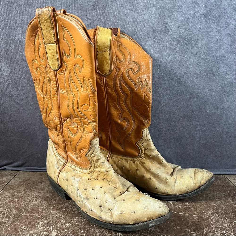 Vintage Bernini Los Angeles Boots Women 9 D Orange & Tan Leather Cowgirl Western